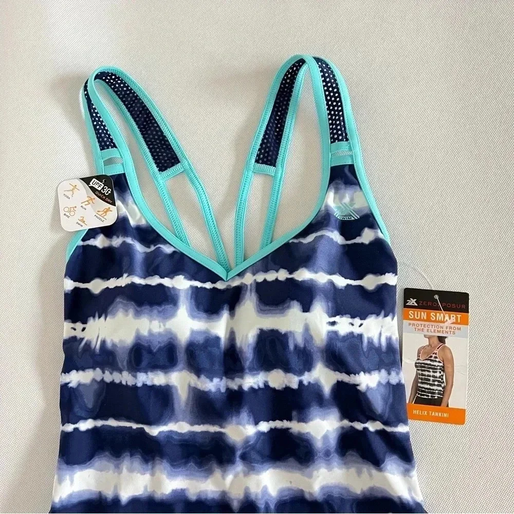 Zeroxposur Cross Back Strap Tankini Swimsuit Navy Blue Tie-Dye Size XS (6)